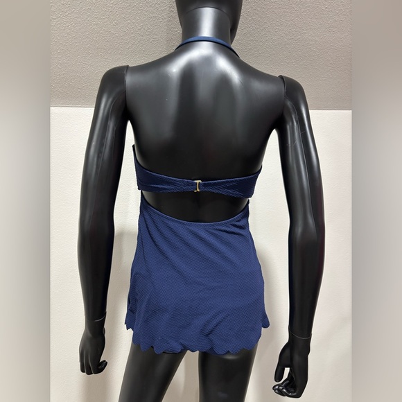Jessica Simpson navy one pieces swimsuit skirted retro look S Small - Picture 3 of 7